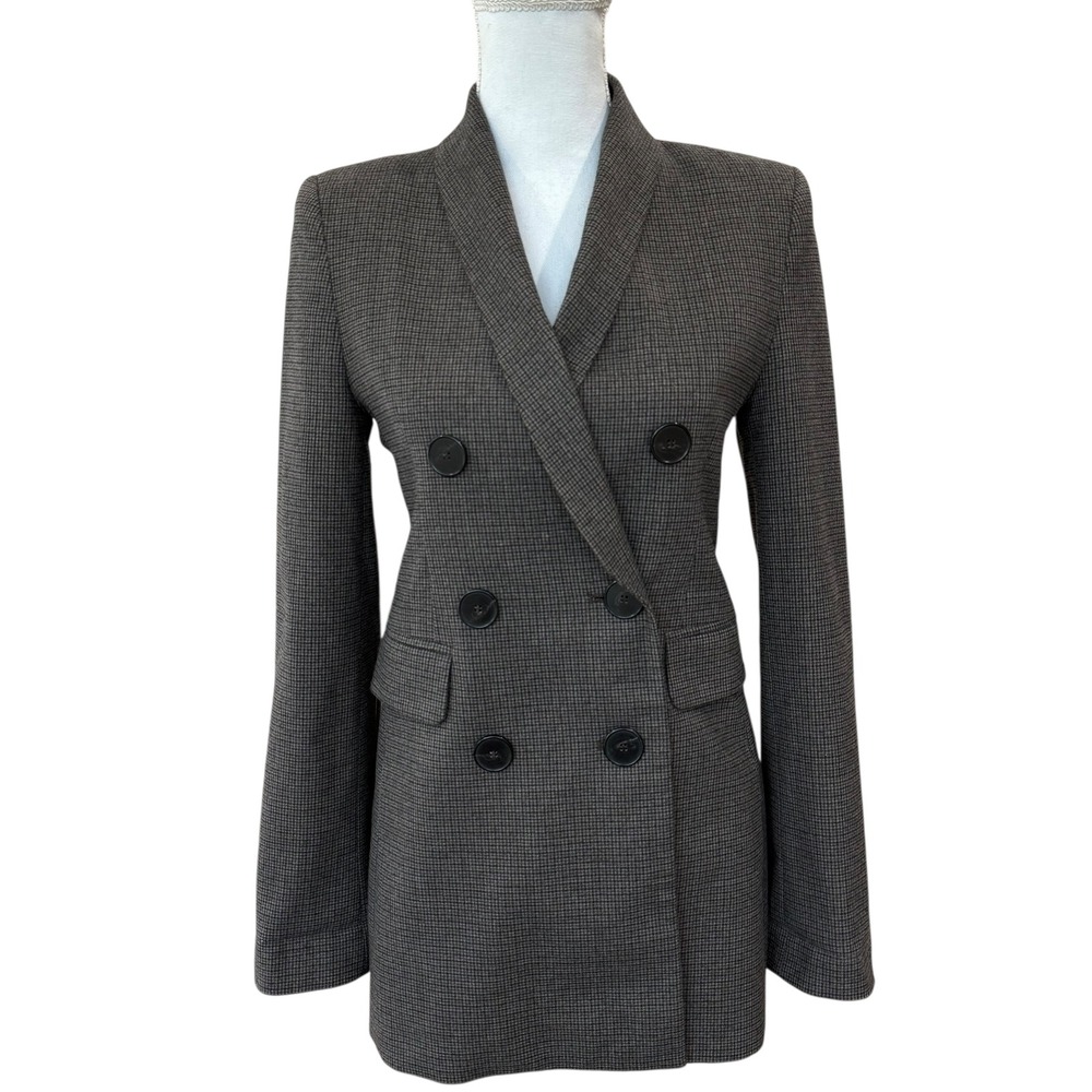 Zara Women Double Breasted Houndstooth Blazer Jacket with Chain Detail Lining XS